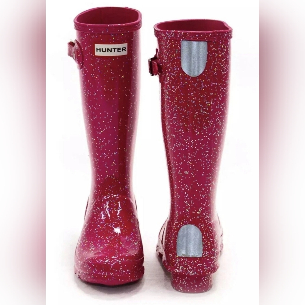 Hunter Pink Giant Glitter Rain Rubber Waterproof Boots Women 5 Or EU 37 - Picture 2 of 11